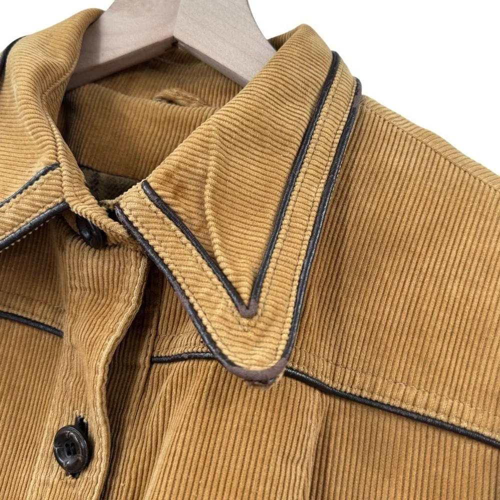 Vintage 70s Women's Trench Coat Corduroy Leather Trim Belted Brown Swing Skirt M - Picture 11 of 15